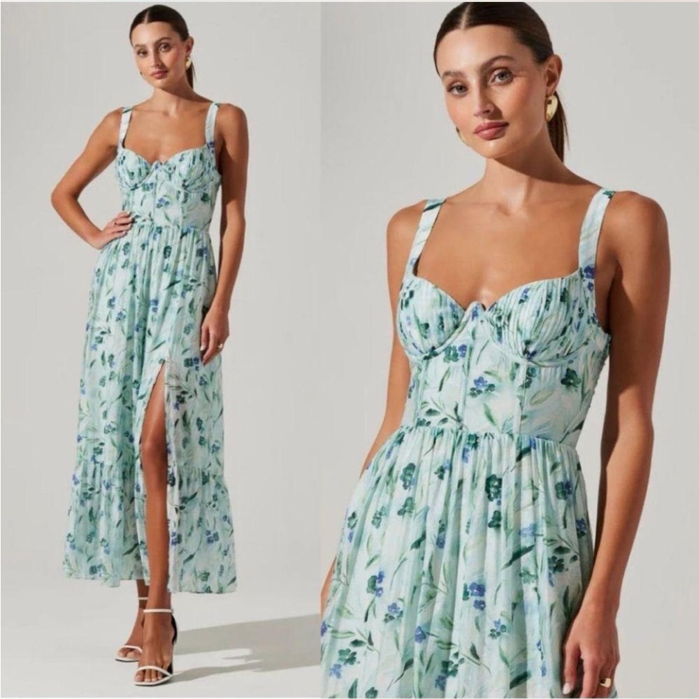 Astr Floral Light Blue Midi Dress